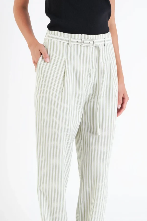 ENGLISH FACTORY Pants | Tops*- High Waisted Belted Striped Pants OFFWHITE/GREEN