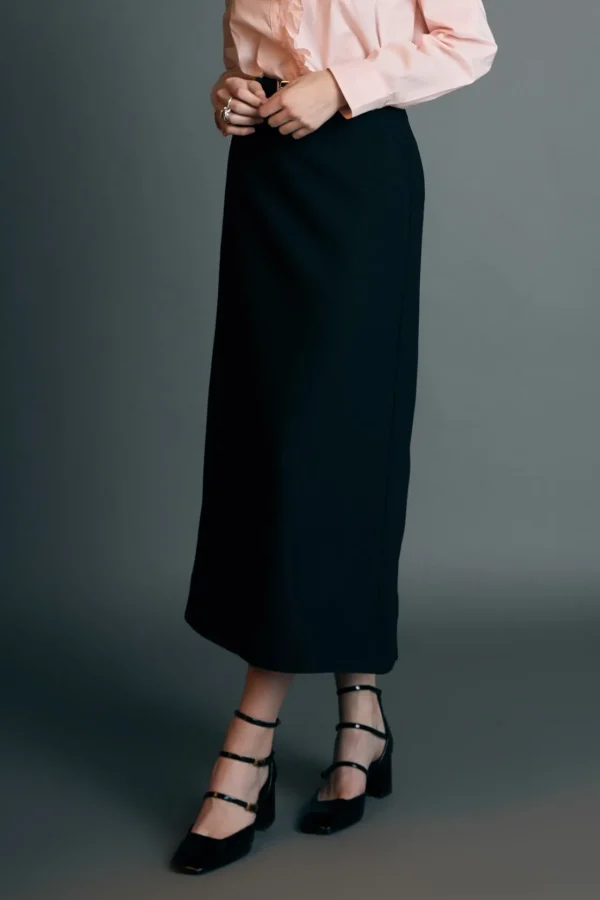 ENGLISH FACTORY Skirts | Tops*- High Waisted A Line Midi Skirt BLACK