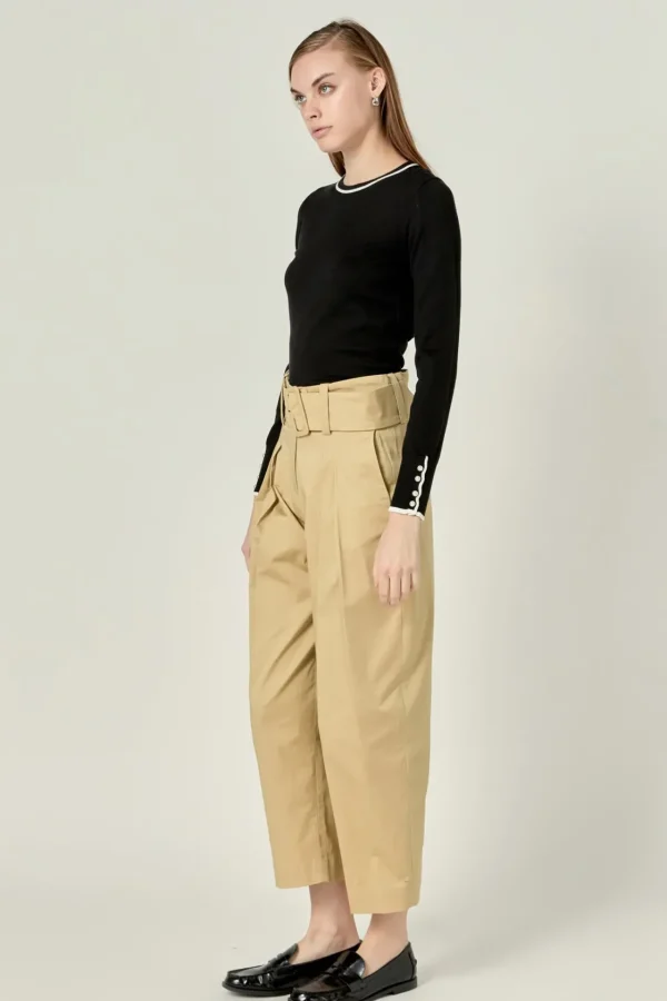 ENGLISH FACTORY Pants | Tops*- High Waist Belted Wide Leg Pants