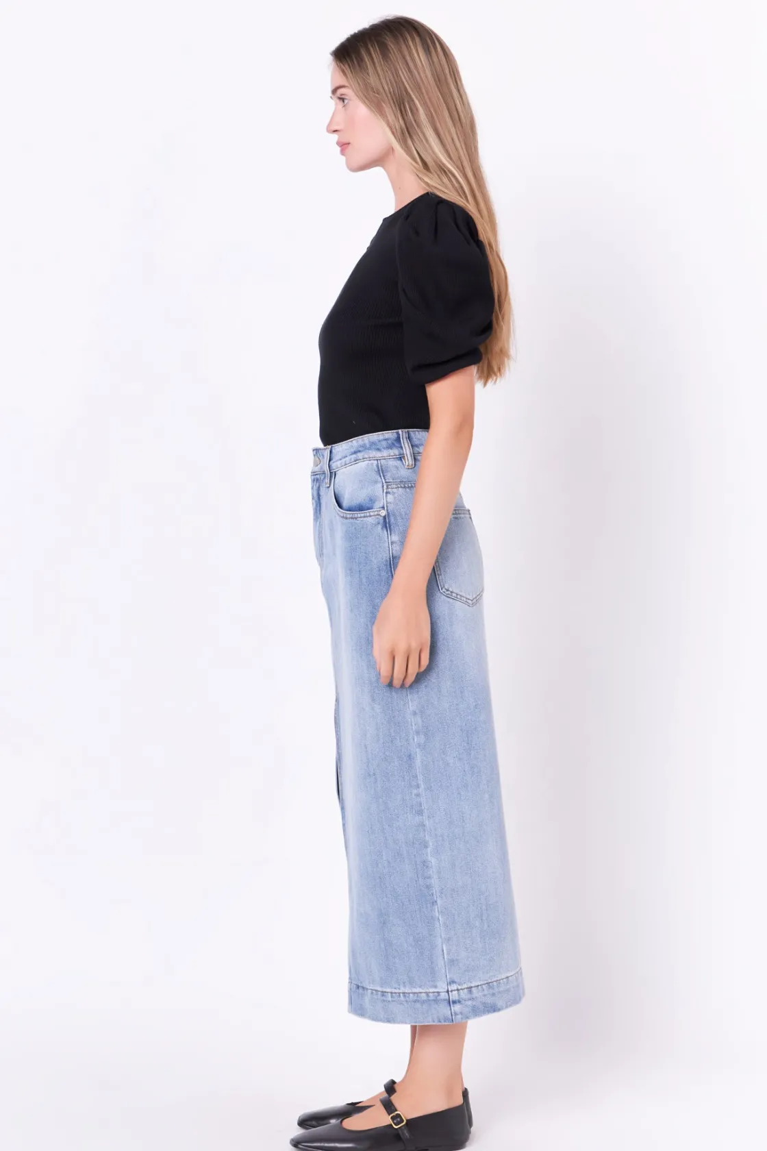 english_factory__high_wai_1-6.webp ENGLISH FACTORY Denim | Skirts*- High Waist Long Denim Skirt BLUE