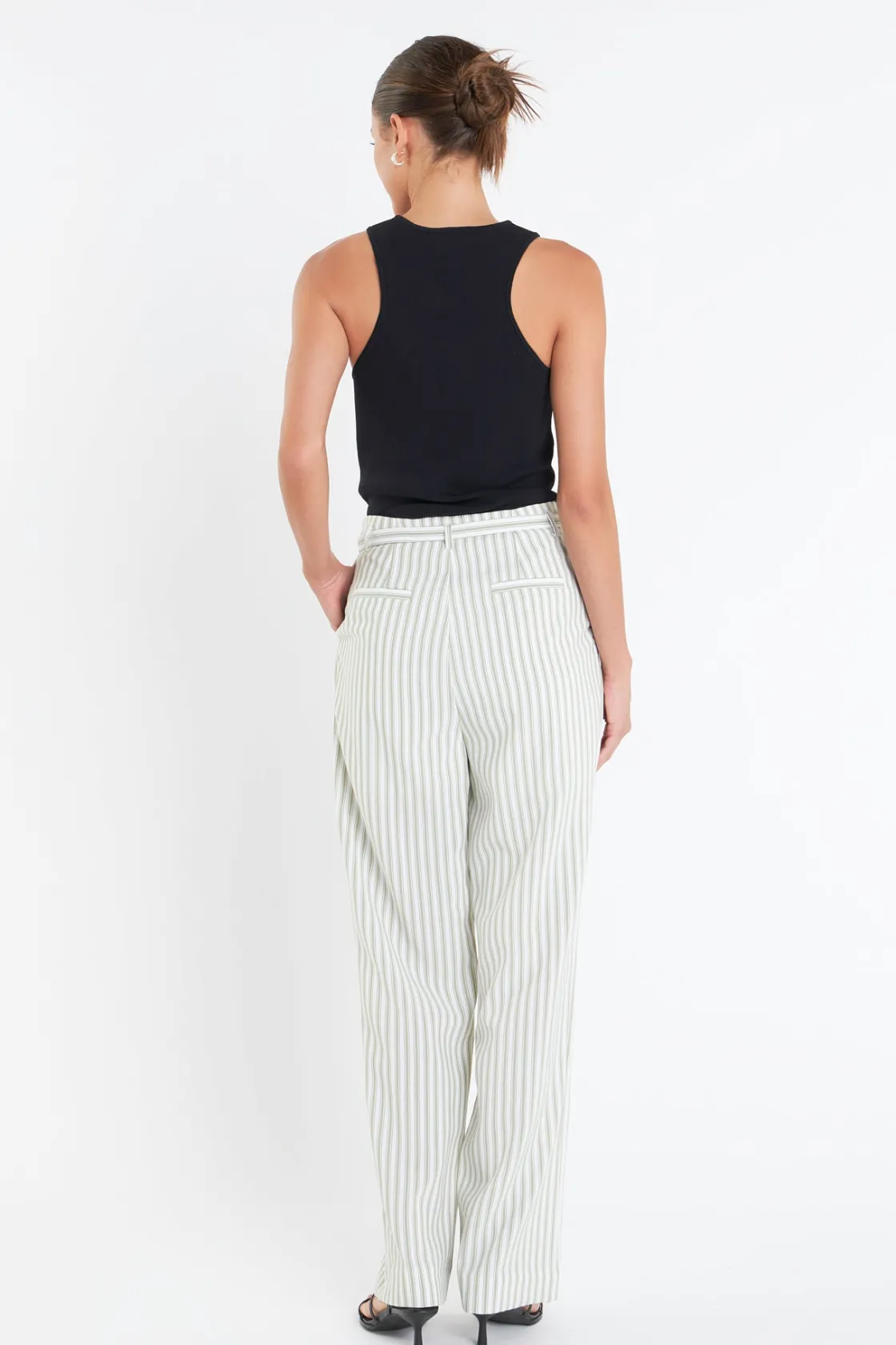 english_factory__high_wai_2-1.webp ENGLISH FACTORY Pants | Tops*- High Waisted Belted Striped Pants OFFWHITE/GREEN