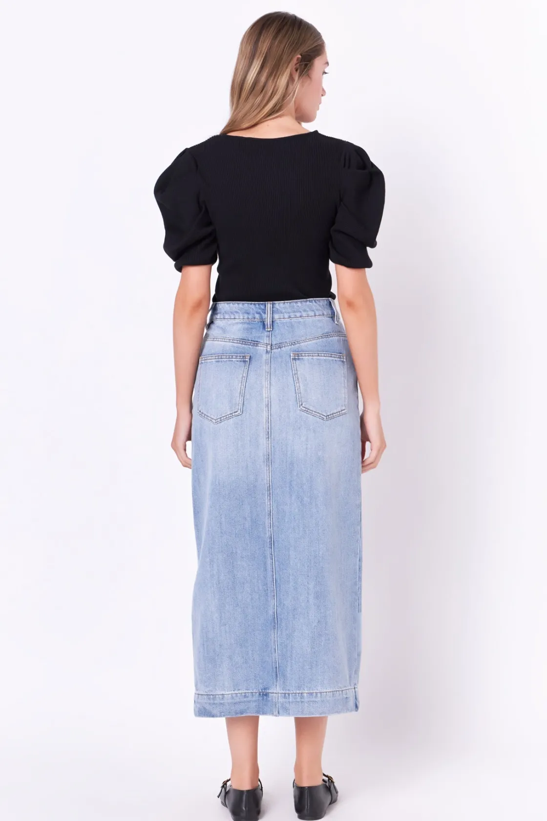 english_factory__high_wai_2-6.webp ENGLISH FACTORY Denim | Skirts*- High Waist Long Denim Skirt BLUE