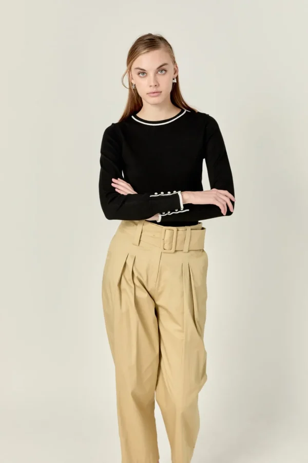 ENGLISH FACTORY Pants | Tops*- High Waist Belted Wide Leg Pants