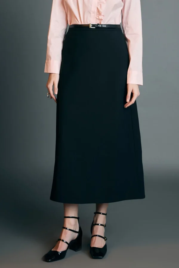 ENGLISH FACTORY Skirts | Tops*- High Waisted A Line Midi Skirt BLACK