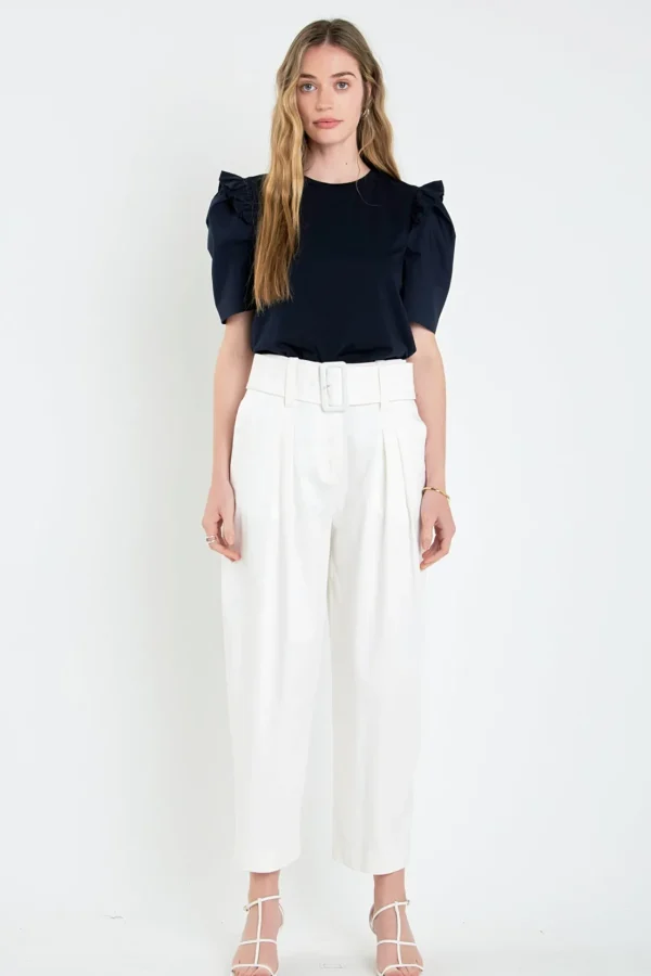 ENGLISH FACTORY Pants | Tops*- High Waist Belted Wide Leg Pants