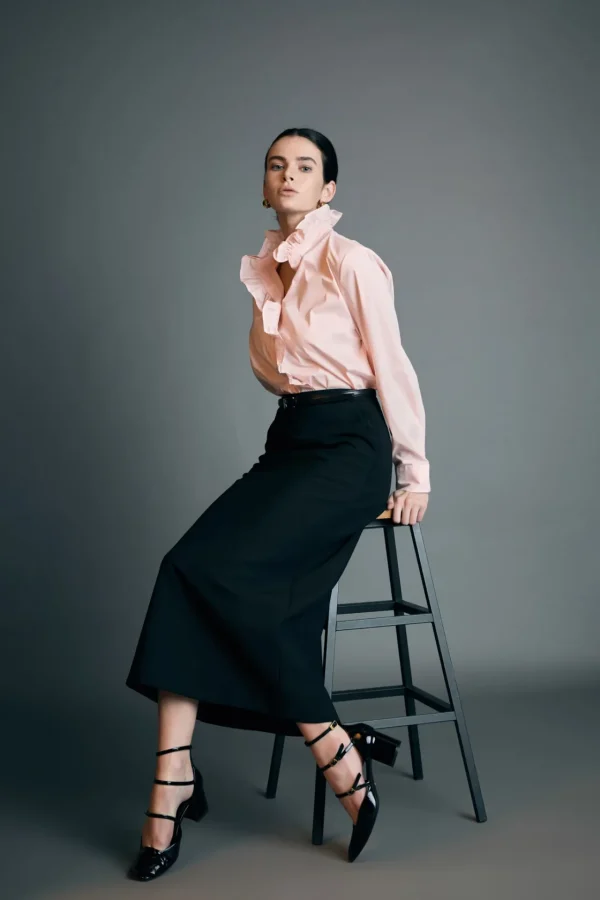 ENGLISH FACTORY Skirts | Tops*- High Waisted A Line Midi Skirt BLACK