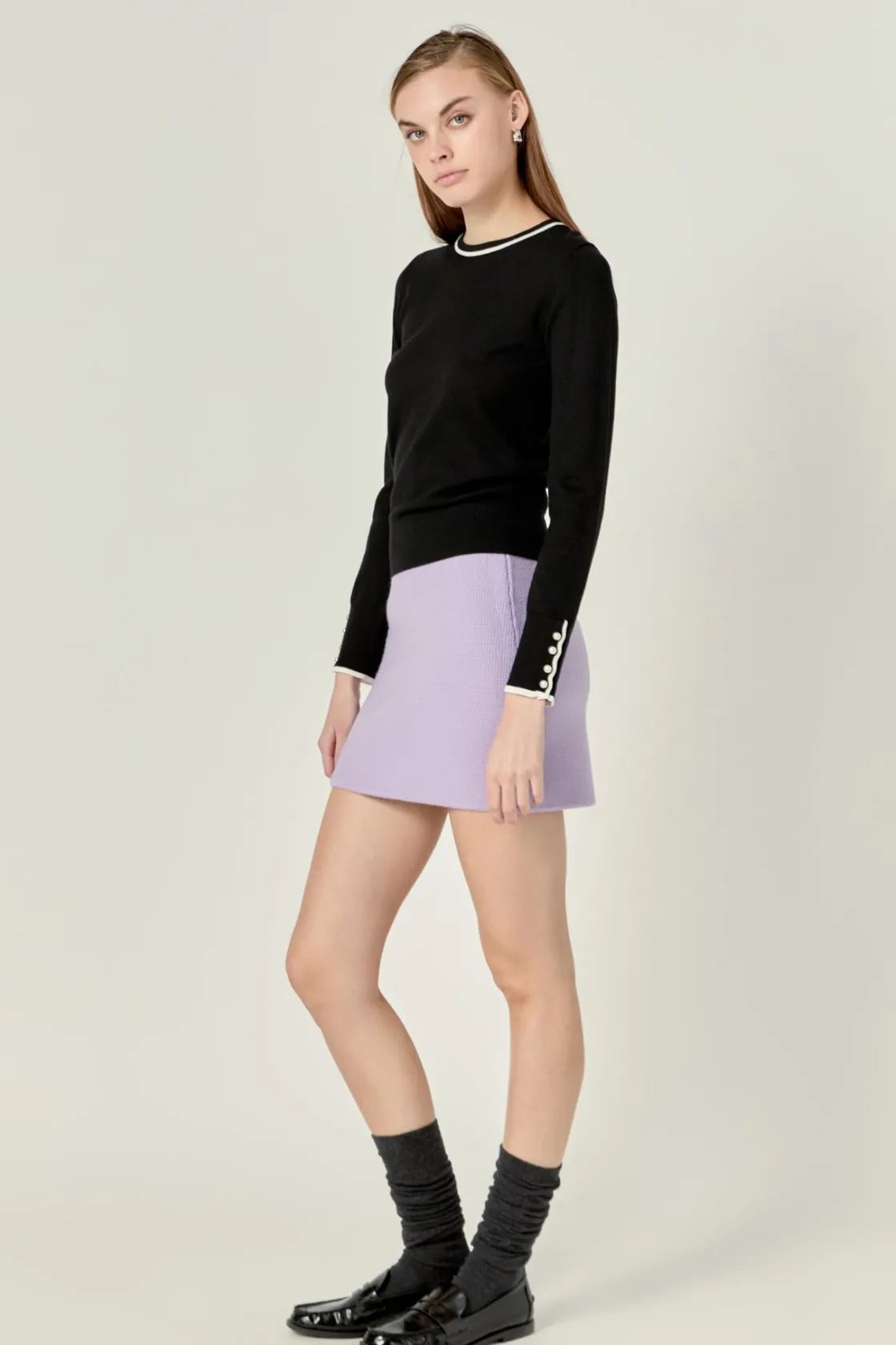 english_factory__high_wai_6-3.webp ENGLISH FACTORY Matching Sets | Skirts*- High Waisted Knit Mini Skirt