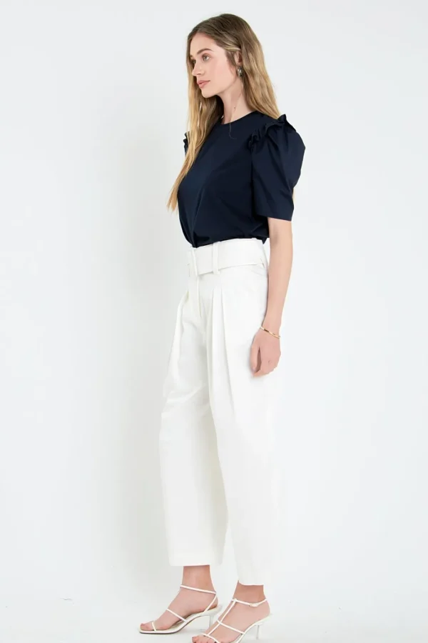 ENGLISH FACTORY Pants | Tops*- High Waist Belted Wide Leg Pants