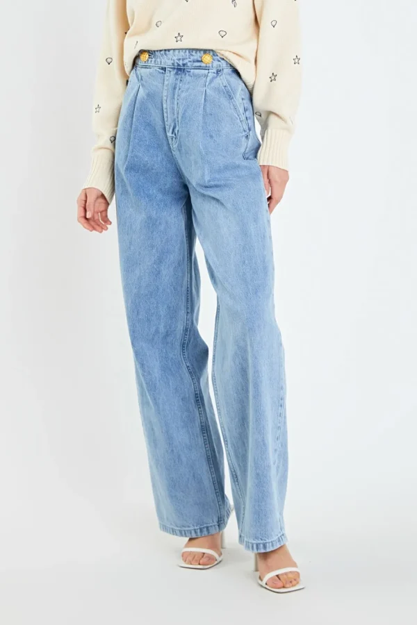 ENGLISH FACTORY Denim | Tops*- High-Waisted Button Detail Jeans