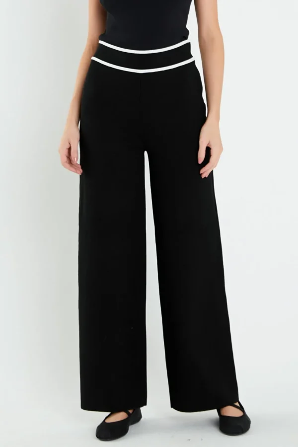 ENGLISH FACTORY Sweaters & Knits | Pants*- High-Waisted Wide-Leg Knit Pants BLACK/WHITE