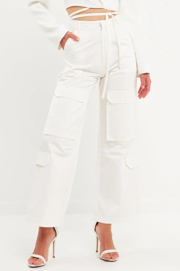 ENGLISH FACTORY Pants | Tops*- High-Waisted Wide Leg Cargo Pants
