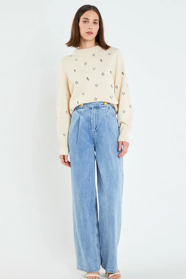 ENGLISH FACTORY Denim | Tops*- High-Waisted Button Detail Jeans