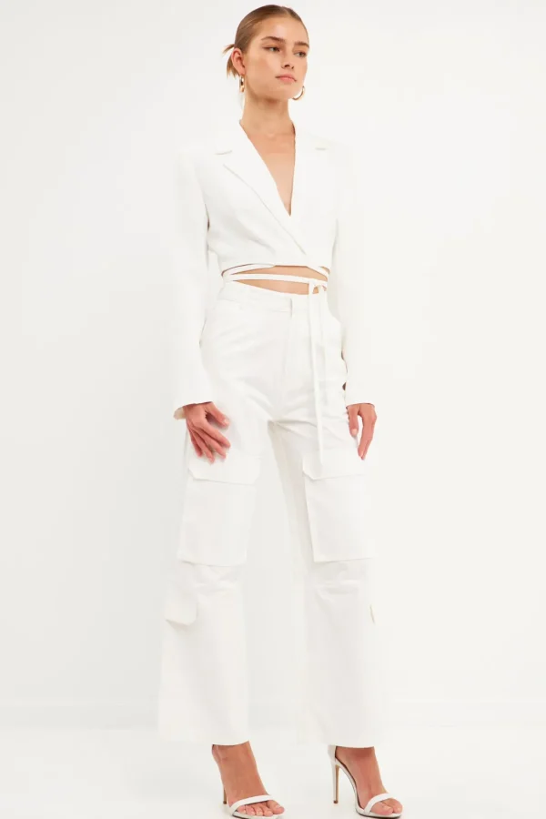 ENGLISH FACTORY Pants | Tops*- High-Waisted Wide Leg Cargo Pants