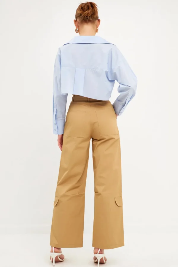 ENGLISH FACTORY Pants | Tops*- High-Waisted Wide Leg Cargo Pants