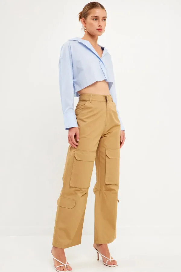 ENGLISH FACTORY Pants | Tops*- High-Waisted Wide Leg Cargo Pants