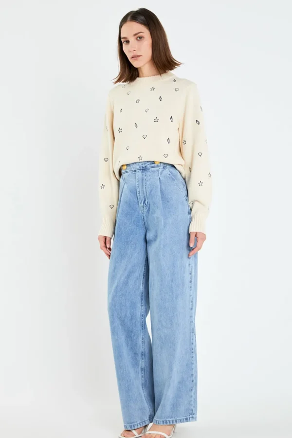 ENGLISH FACTORY Denim | Tops*- High-Waisted Button Detail Jeans