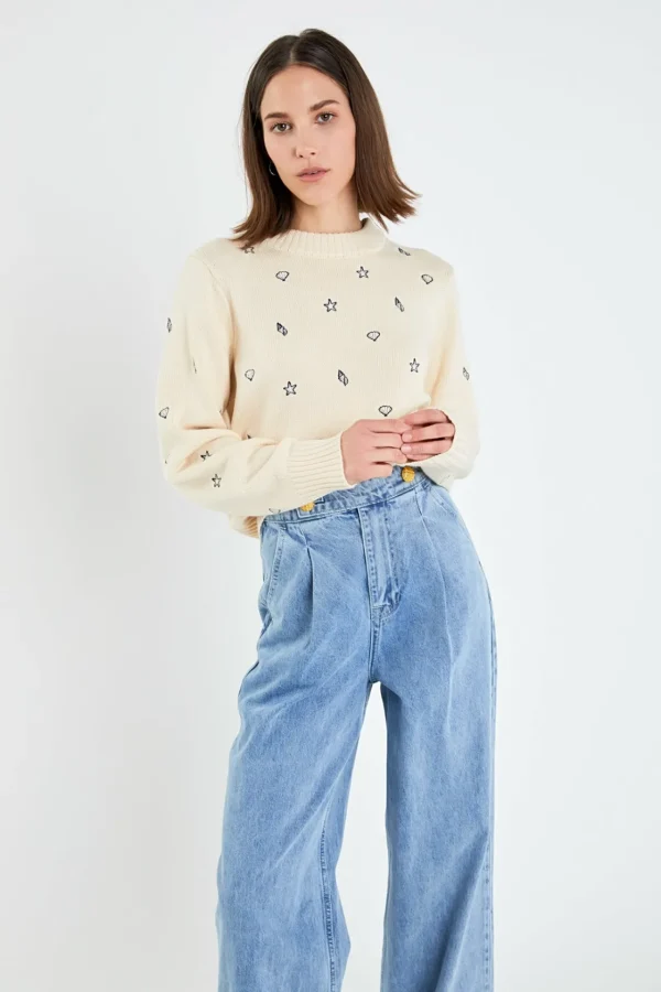 ENGLISH FACTORY Denim | Tops*- High-Waisted Button Detail Jeans