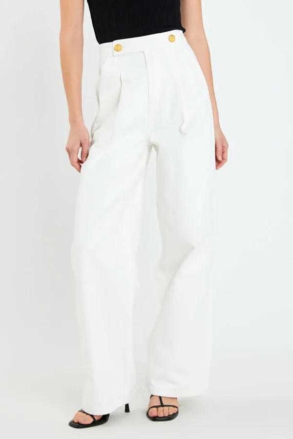 ENGLISH FACTORY Denim | Tops*- High-Waisted Button Detail Jeans