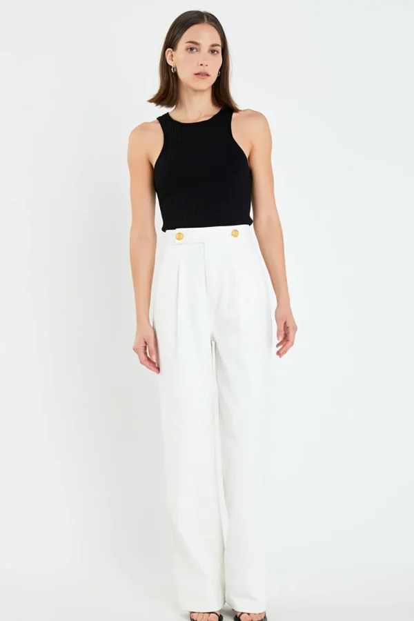 ENGLISH FACTORY Denim | Tops*- High-Waisted Button Detail Jeans