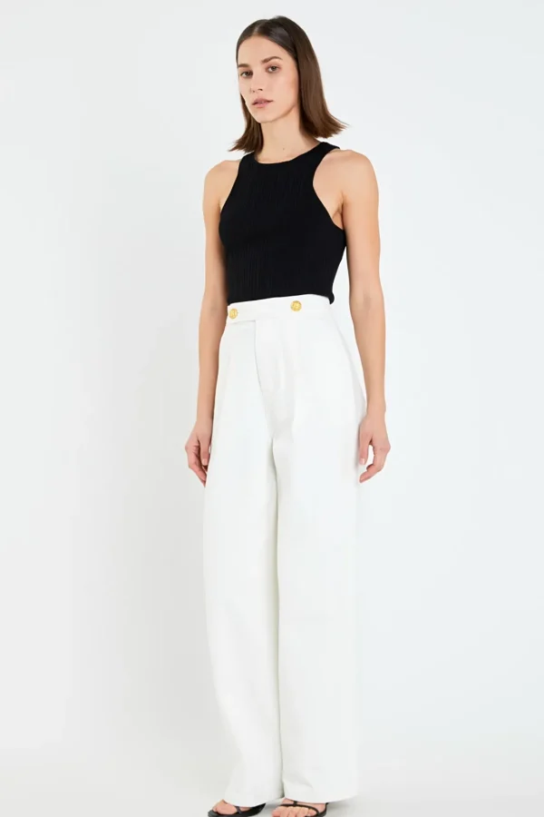 ENGLISH FACTORY Denim | Tops*- High-Waisted Button Detail Jeans
