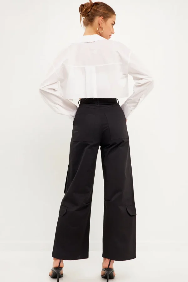 ENGLISH FACTORY Pants | Tops*- High-Waisted Wide Leg Cargo Pants