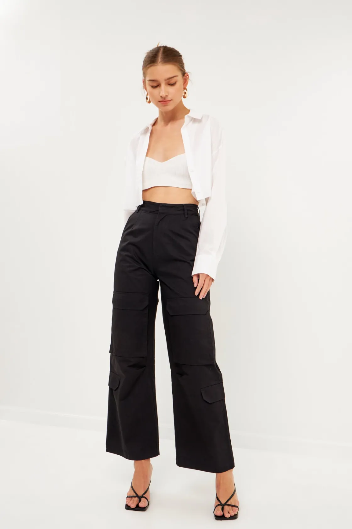 english_factory__highwais_8.webp ENGLISH FACTORY Pants | Tops*- High-Waisted Wide Leg Cargo Pants