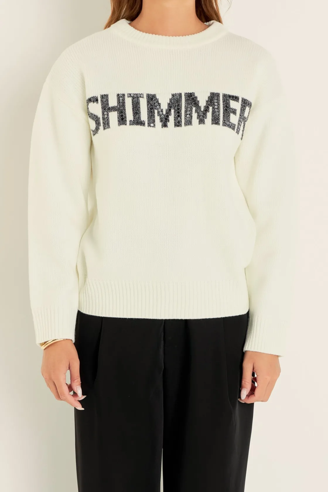 english_factory__holiday__0.webp ENGLISH FACTORY Sweaters & Knits | Tops*- Holiday Sequins Lettering Sweater OFFWHITE