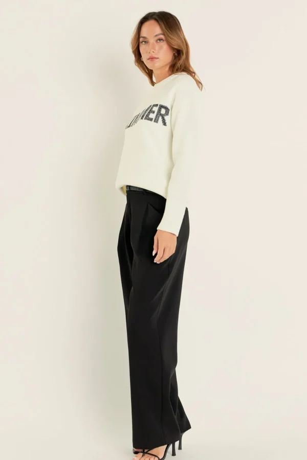 ENGLISH FACTORY Sweaters & Knits | Tops*- Holiday Sequins Lettering Sweater OFFWHITE