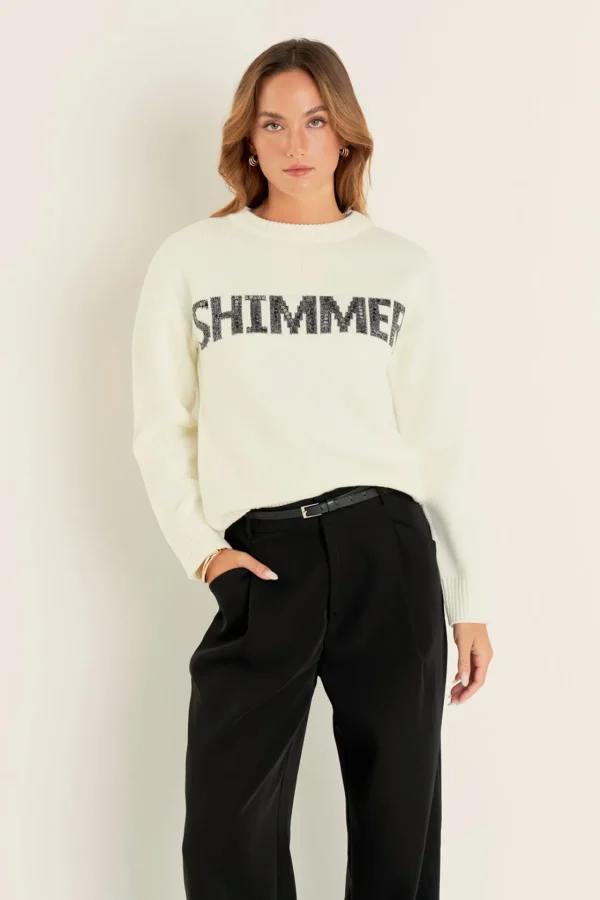 ENGLISH FACTORY Sweaters & Knits | Tops*- Holiday Sequins Lettering Sweater OFFWHITE