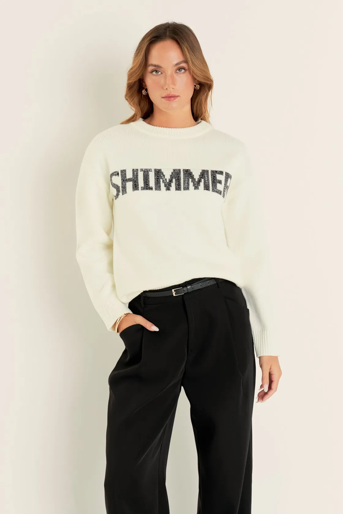 english_factory__holiday__3.webp ENGLISH FACTORY Sweaters & Knits | Tops*- Holiday Sequins Lettering Sweater OFFWHITE