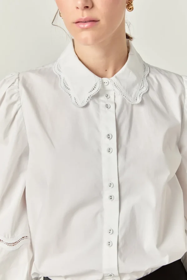 ENGLISH FACTORY Shirts & Blouses | Tops*- Hollow Out Trim Shirt Top OFFWHITE