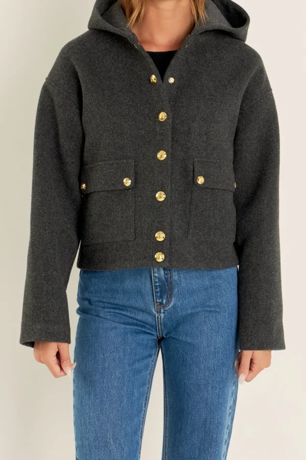 ENGLISH FACTORY Jackets & Coats | Tops*- Hoodie Outer CHARCOAL