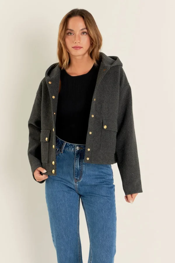 ENGLISH FACTORY Jackets & Coats | Tops*- Hoodie Outer CHARCOAL