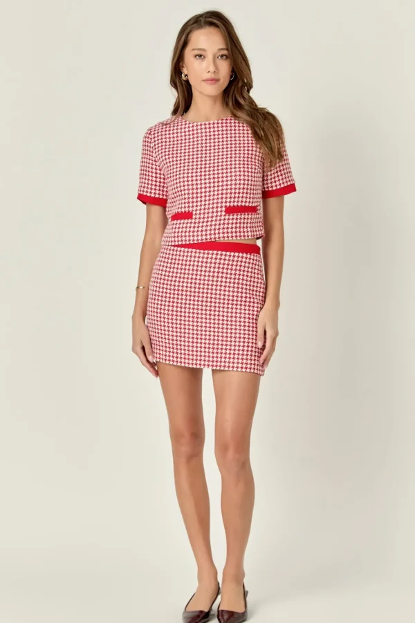 ENGLISH FACTORY Matching Sets | Skirts*- Hounds tooth Mini Skirt RED