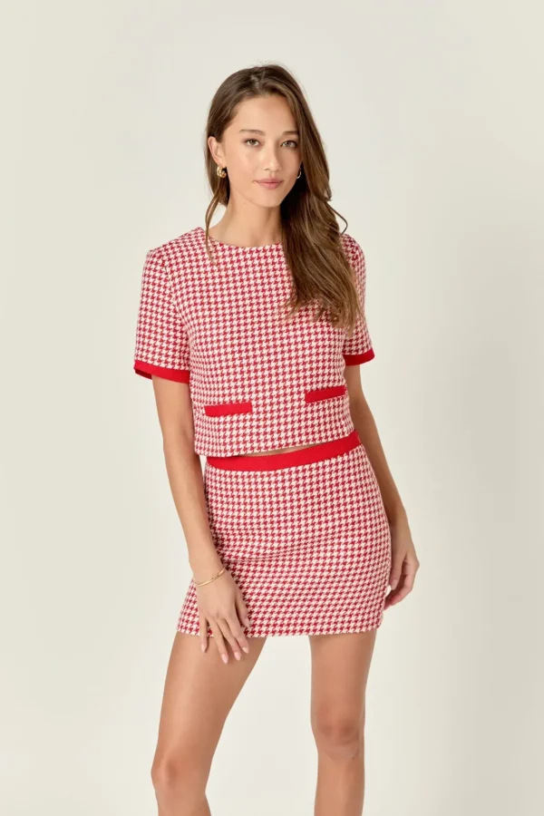 ENGLISH FACTORY Matching Sets | Skirts*- Hounds tooth Mini Skirt RED