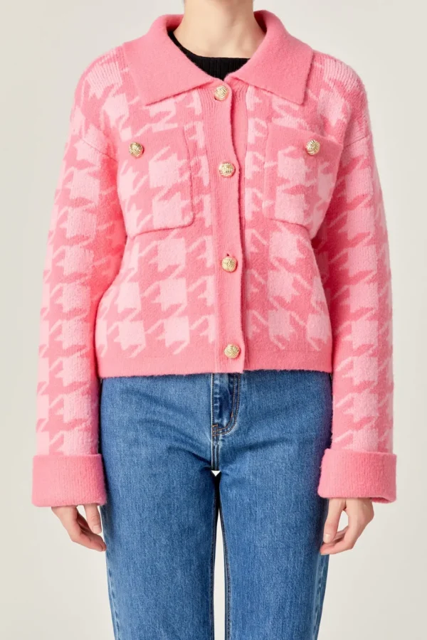 ENGLISH FACTORY Sweaters & Knits*- Houndstooth Collared Cardigan