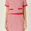 ENGLISH FACTORY Matching Sets*- Houndstooth Crop Top RED