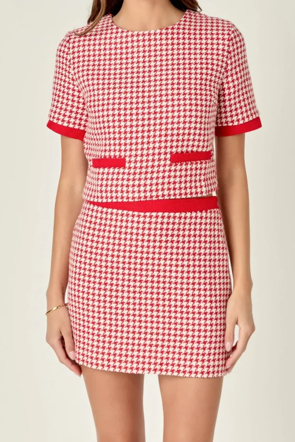 ENGLISH FACTORY Matching Sets*- Houndstooth Crop Top RED