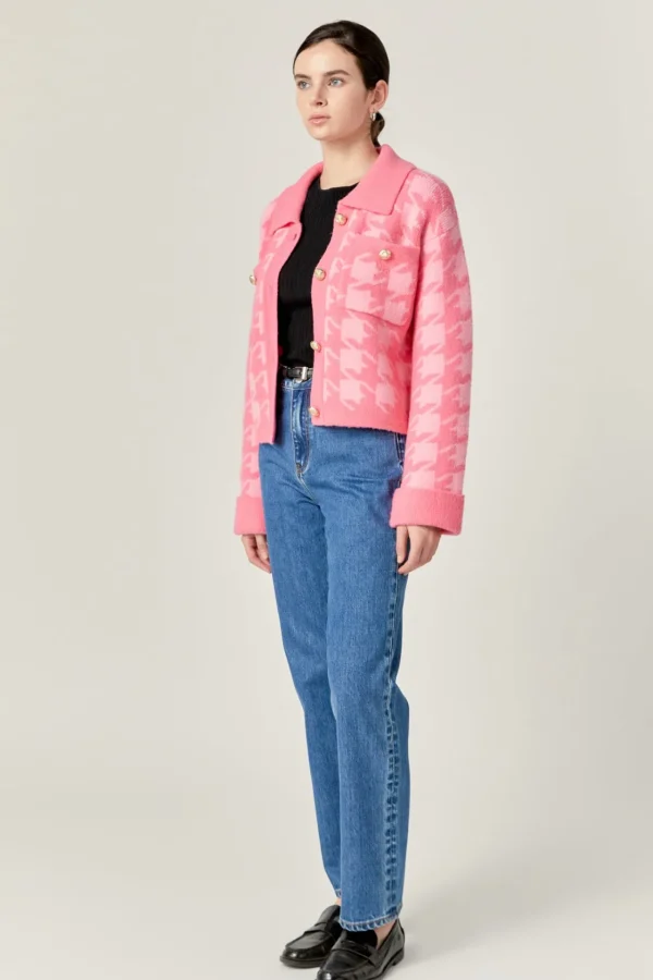 ENGLISH FACTORY Sweaters & Knits*- Houndstooth Collared Cardigan