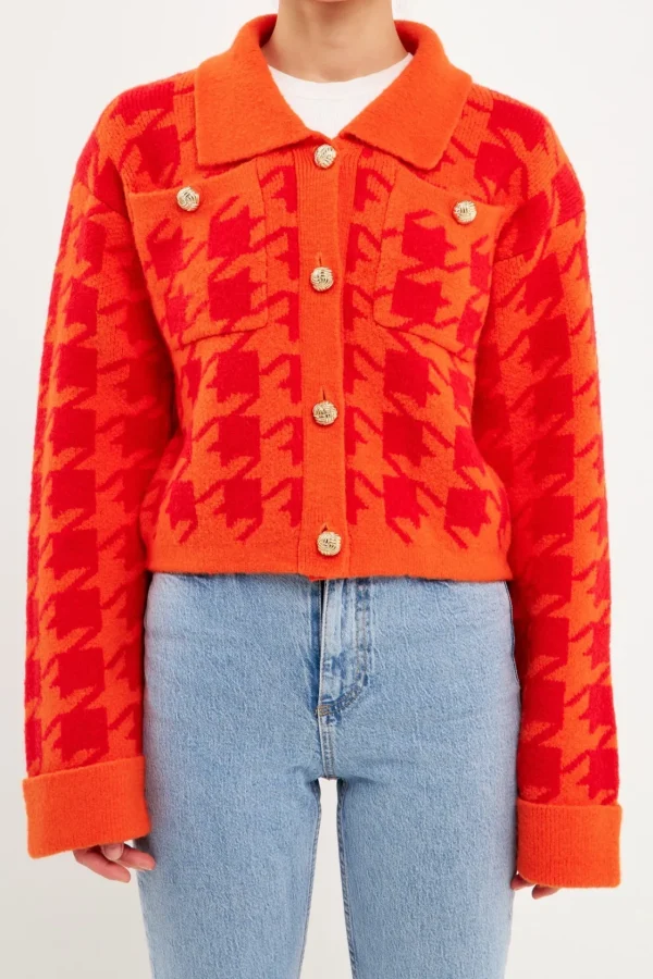 ENGLISH FACTORY Sweaters & Knits*- Houndstooth Collared Cardigan