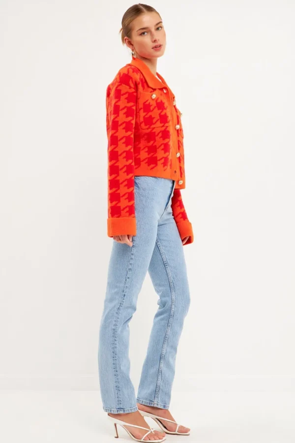 ENGLISH FACTORY Sweaters & Knits*- Houndstooth Collared Cardigan