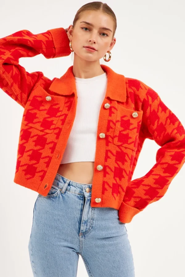 ENGLISH FACTORY Sweaters & Knits*- Houndstooth Collared Cardigan