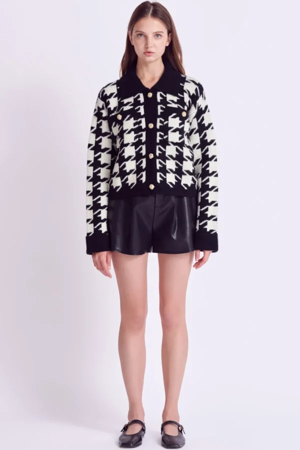 ENGLISH FACTORY Sweaters & Knits*- Houndstooth Collared Cardigan