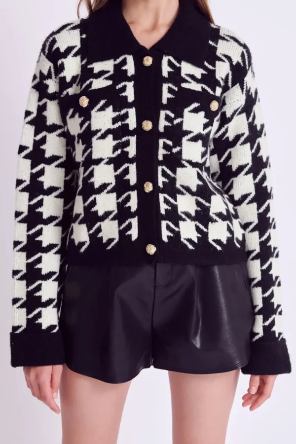 ENGLISH FACTORY Sweaters & Knits*- Houndstooth Collared Cardigan