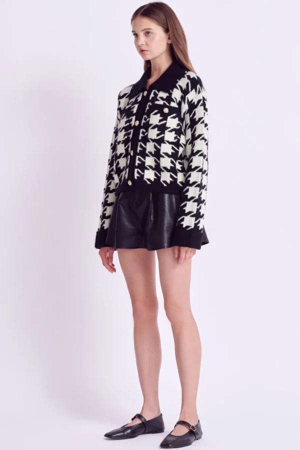 ENGLISH FACTORY Sweaters & Knits*- Houndstooth Collared Cardigan