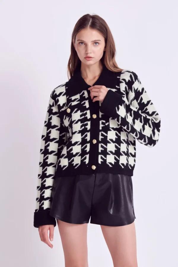 ENGLISH FACTORY Sweaters & Knits*- Houndstooth Collared Cardigan