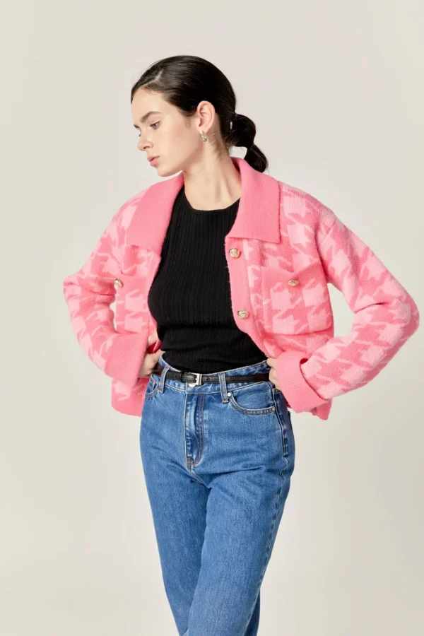 ENGLISH FACTORY Sweaters & Knits*- Houndstooth Collared Cardigan