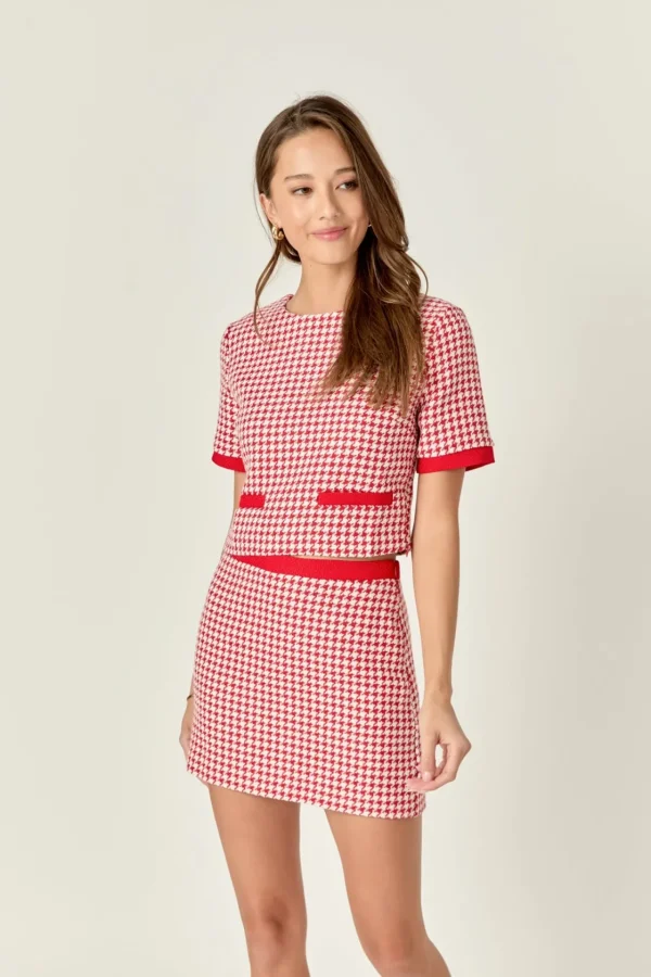 ENGLISH FACTORY Matching Sets*- Houndstooth Crop Top RED