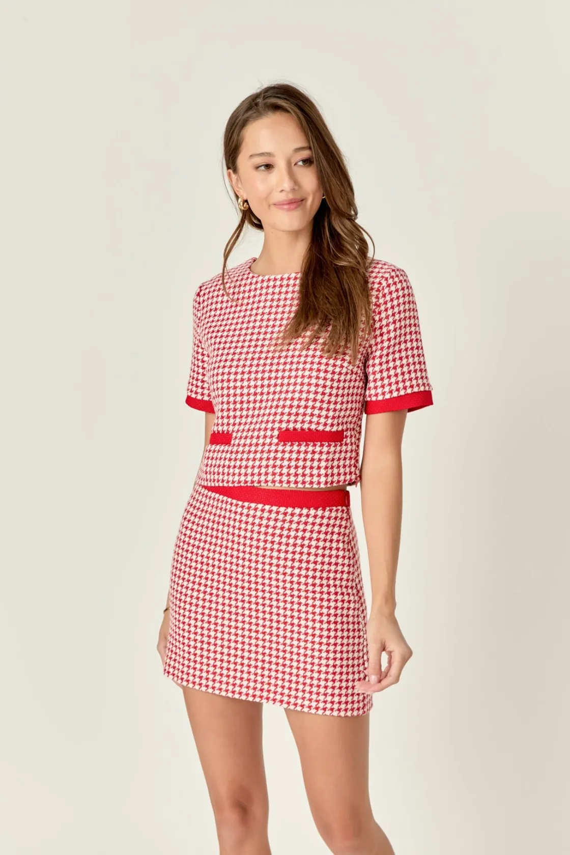 english_factory__houndsto_3.webp ENGLISH FACTORY Matching Sets*- Houndstooth Crop Top RED