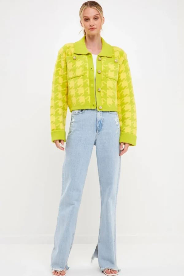 ENGLISH FACTORY Sweaters & Knits*- Houndstooth Collared Cardigan